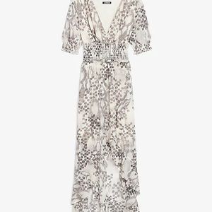 Animal Print Smocked Waist MIDI Dress